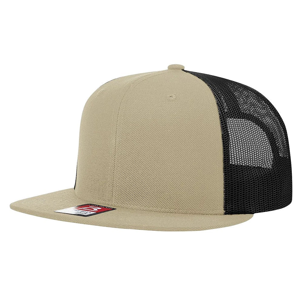 Custom Richardson 511 | Wool Blend Flat Bill Trucker Cap - Khaki/ Black - The Luua Company