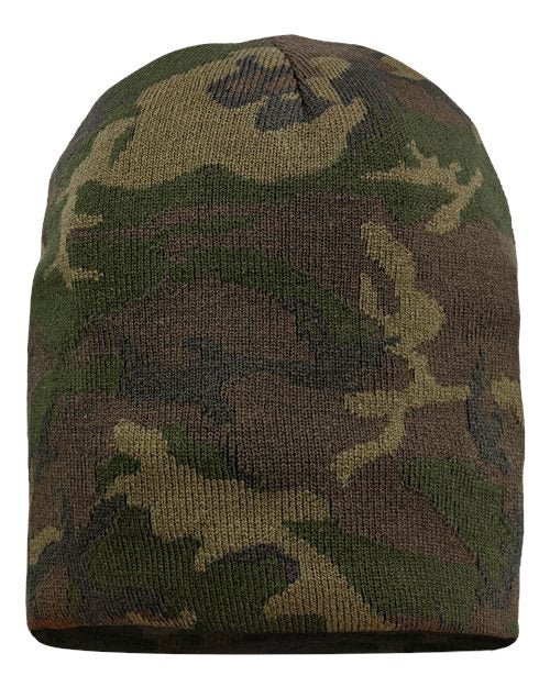 Custom Sportsman SP08 8" Knit Beanie | Low - Profile Skull Cap - Green Camo - The Luua Company