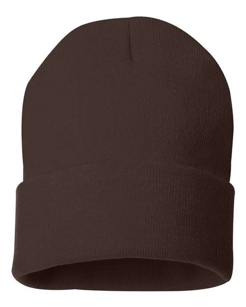 Custom Sportsman SP12 12" Cuffed Beanie | Classic Knit Hat - Brown - The Luua Company