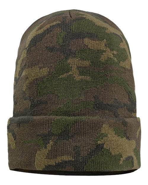 Custom Sportsman SP12 12" Cuffed Beanie | Classic Knit Hat - Green Camo - The Luua Company