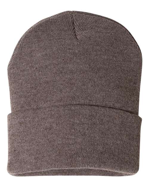 Custom Sportsman SP12 12" Cuffed Beanie | Classic Knit Hat - Heather Brown - The Luua Company