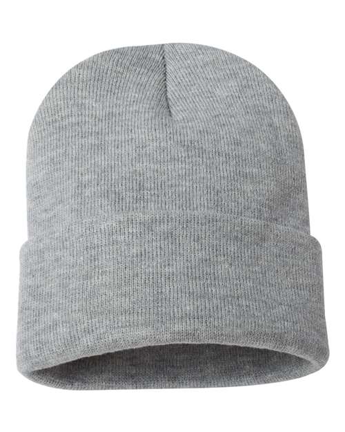 Custom Sportsman SP12 12" Cuffed Beanie | Classic Knit Hat - Heather Grey - The Luua Company