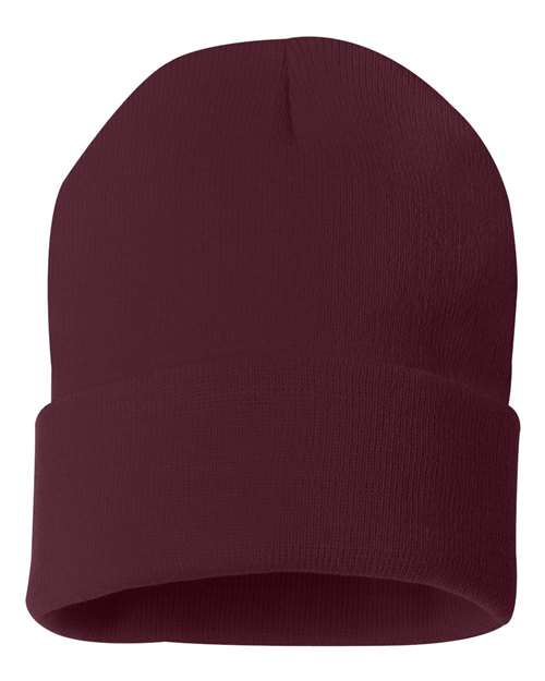 Custom Sportsman SP12 12" Cuffed Beanie | Classic Knit Hat - Maroon - The Luua Company