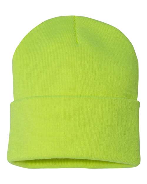 Custom Sportsman SP12 12" Cuffed Beanie | Classic Knit Hat - Neon Yellow - The Luua Company