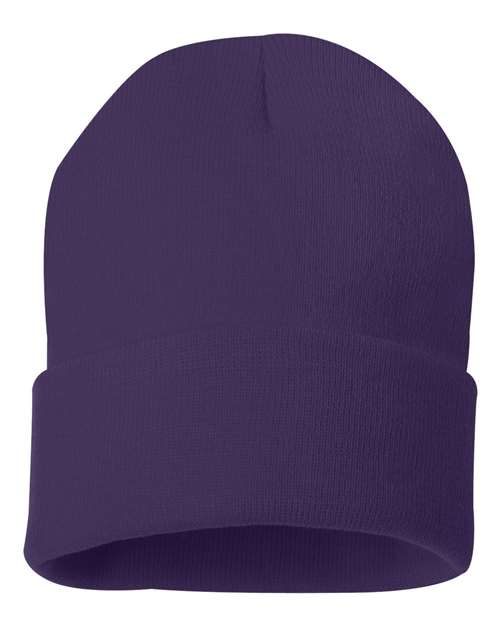 Custom Sportsman SP12 12" Cuffed Beanie | Classic Knit Hat - Purple - The Luua Company