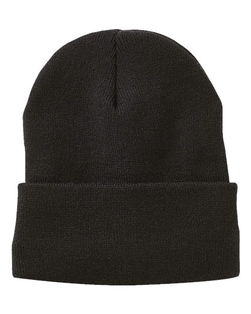 Custom Sportsman SP12SL 12" Sherpa Lined Beanie | Insulated Knit Hat - Black - The Luua Company