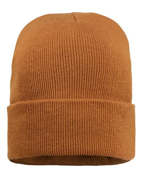 Custom Sportsman SP12SL 12" Sherpa Lined Beanie | Insulated Knit Hat - Coyote Brown - The Luua Company