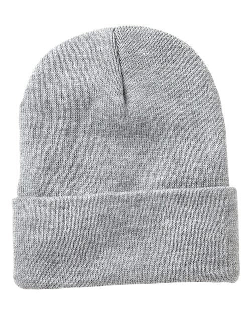 Custom Sportsman SP12SL 12" Sherpa Lined Beanie | Insulated Knit Hat - Heather Grey - The Luua Company