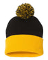 Custom Sportsman SP15 12" Pom - Pom Beanie | Cuffed Knit Winter Hat - Black/ Gold - The Luua Company