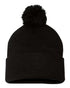 Custom Sportsman SP15 12" Pom - Pom Beanie | Cuffed Knit Winter Hat - Black - The Luua Company