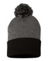 Custom Sportsman SP15 12" Pom - Pom Beanie | Cuffed Knit Winter Hat - Dark Heather Grey/ Black - The Luua Company