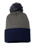 Custom Sportsman SP15 12" Pom - Pom Beanie | Cuffed Knit Winter Hat - Dark Heather Grey/ Navy - The Luua Company