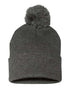Custom Sportsman SP15 12" Pom - Pom Beanie | Cuffed Knit Winter Hat - Dark Heather Grey - The Luua Company