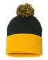 Custom Sportsman SP15 12" Pom - Pom Beanie | Cuffed Knit Winter Hat - Forest/ Gold - The Luua Company