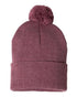 Custom Sportsman SP15 12" Pom - Pom Beanie | Cuffed Knit Winter Hat - Heather Cardinal - The Luua Company
