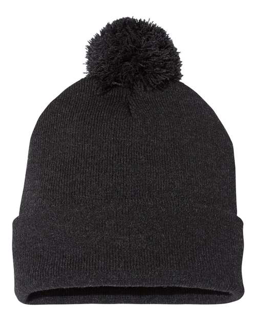 Custom Sportsman SP15 12" Pom - Pom Beanie | Cuffed Knit Winter Hat - Heather Charcoal - The Luua Company
