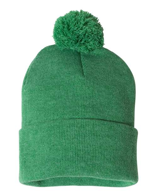 Custom Sportsman SP15 12" Pom - Pom Beanie | Cuffed Knit Winter Hat - Heather Kelly - The Luua Company