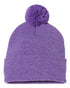 Custom Sportsman SP15 12" Pom - Pom Beanie | Cuffed Knit Winter Hat - Heather Purple - The Luua Company