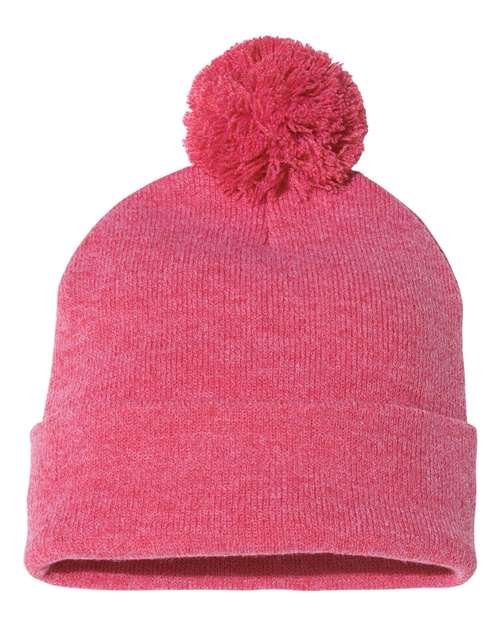 Custom Sportsman SP15 12" Pom - Pom Beanie | Cuffed Knit Winter Hat - Heather Red - The Luua Company