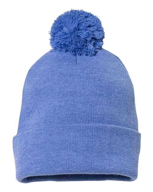 Custom Sportsman SP15 12" Pom - Pom Beanie | Cuffed Knit Winter Hat - Heather Royal - The Luua Company