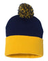 Custom Sportsman SP15 12" Pom - Pom Beanie | Cuffed Knit Winter Hat - Navy/ Gold - The Luua Company