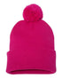 Custom Sportsman SP15 12" Pom - Pom Beanie | Cuffed Knit Winter Hat - Neon Fuchsia - The Luua Company