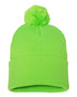 Custom Sportsman SP15 12" Pom - Pom Beanie | Cuffed Knit Winter Hat - Neon Green - The Luua Company