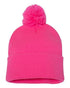 Custom Sportsman SP15 12" Pom - Pom Beanie | Cuffed Knit Winter Hat - Neon Pink - The Luua Company
