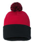 Custom Sportsman SP15 12" Pom - Pom Beanie | Cuffed Knit Winter Hat - Red/ Black - The Luua Company