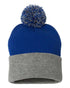 Custom Sportsman SP15 12" Pom - Pom Beanie | Cuffed Knit Winter Hat - Royal/ Light Heather Grey - The Luua Company