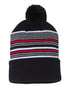 Custom Sportsman SP60S Striped Pom - Pom Beanie | Retro Knit - Black/ White/ Grey/ Red - The Luua Company