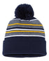 Custom Sportsman SP60S Striped Pom - Pom Beanie | Retro Knit - Black/ White/ Grey/ Red - The Luua Company