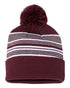 Custom Sportsman SP60S Striped Pom - Pom Beanie | Retro Knit - Maroon/ White/ Grey - The Luua Company