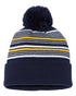 Custom Sportsman SP60S Striped Pom - Pom Beanie | Retro Knit - Navy/ White/ Grey/ Gold - The Luua Company
