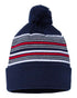 Custom Sportsman SP60S Striped Pom - Pom Beanie | Retro Knit - Navy/ White/ Grey/ Red - The Luua Company