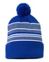 Custom Sportsman SP60S Striped Pom - Pom Beanie | Retro Knit - Royal/ White/ Grey - The Luua Company