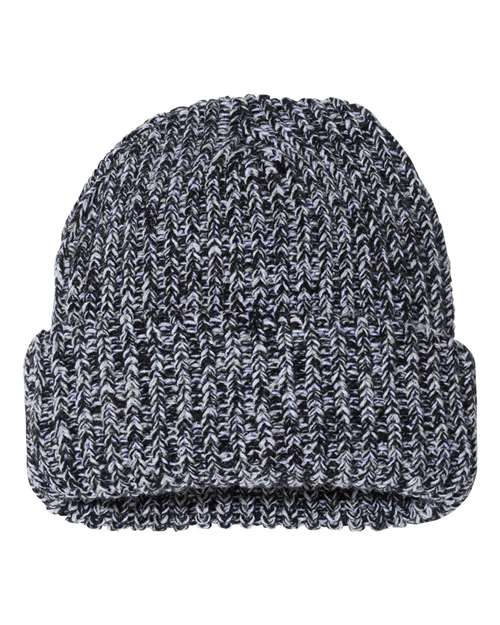 Custom Sportsman SP90S 12" Slouch Beanie | Relaxed Thin Knit Lifestyle Hat - Black/ Natural - The Luua Company
