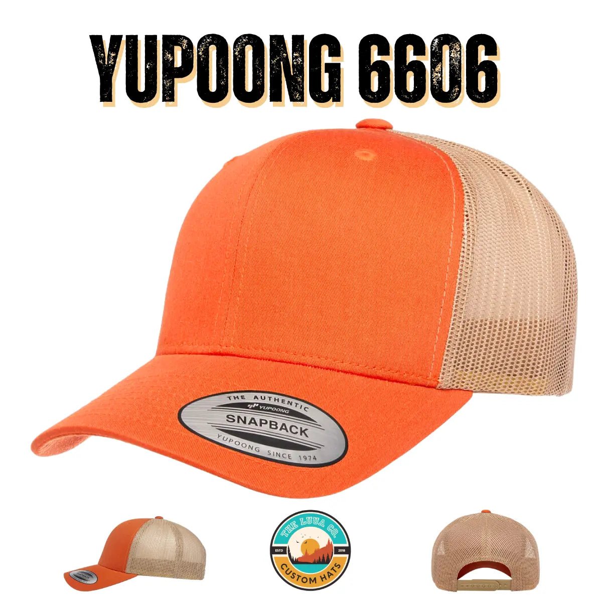 Custom Yupoong 6606 Retro Trucker Hat | Personalized Leather Patch Cap - The Luua Company