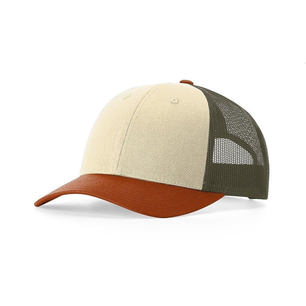 Richardson 115 Custom Hat | Low Profile Trucker in Cream/ Loden Green/ Dark Orange - The Luua Company