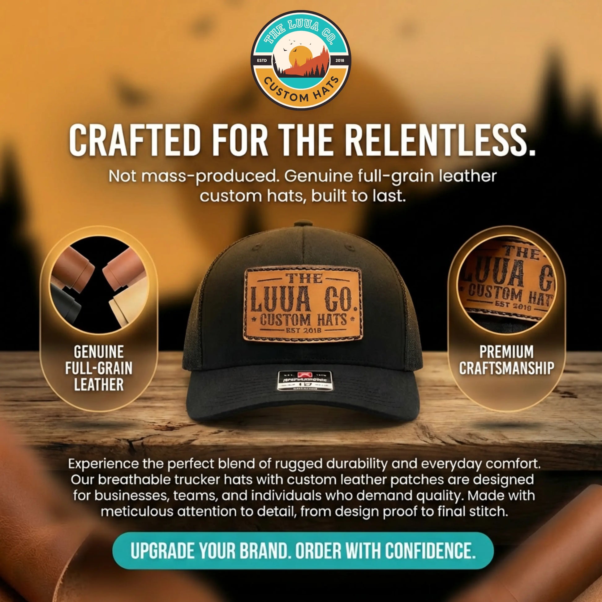 Richardson 112 trucker hat with full grain leather patch