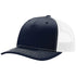 Custom Richardson 112FP Seamless 5-Panel Trucker with Leather Patch in Navy/ White - The Luua Company