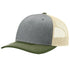 Custom Richardson 112FP Seamless 5-Panel Trucker with Leather Patch in Heather Grey/ Birch/ Army Olive - The Luua Company