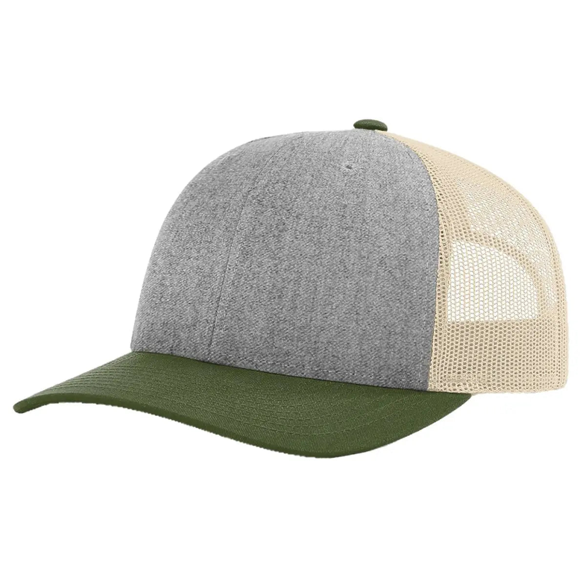 Richardson 115 Custom Hat | Low Profile Trucker in Heather Grey/ Birch/ Army Green - The Luua Company