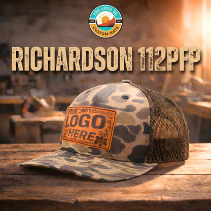 Custom Richardson 112PFP Leather Patch Hat | 5-Panel Camo Trucker