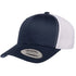 Custom Yupoong 6606 Retro Trucker Hat | Personalized Leather Patch Cap in navy/white - The Luua Company