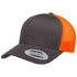 Custom Yupoong 6606 Retro Trucker Hat | Personalized Leather Patch Cap in charcoal/neon orange - The Luua Company