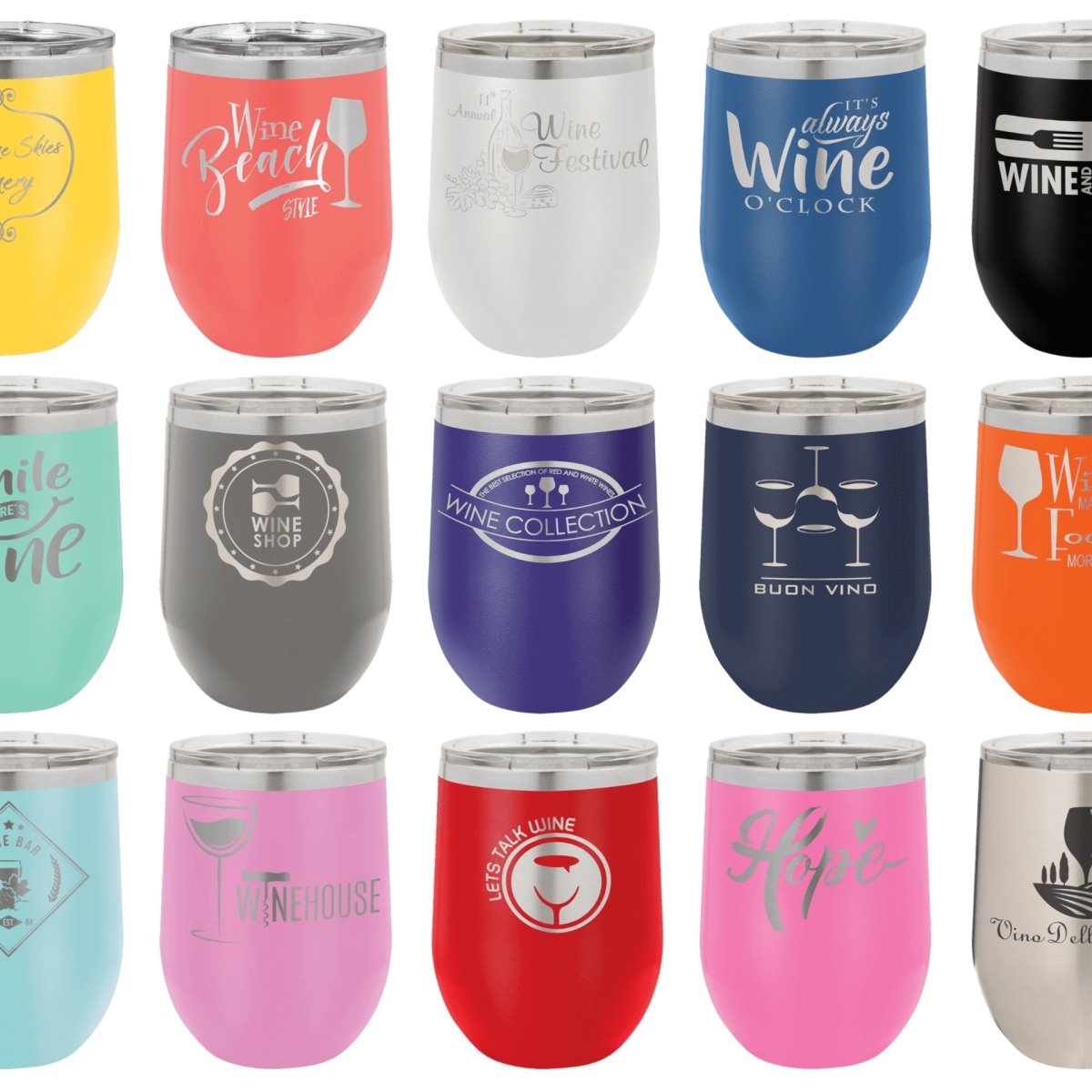12oz. Stainless Steel & Powder Coated Custom Engraved Stemless Wine Tumbler with Lid - The Luua Company