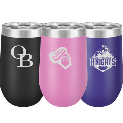 Old Bridge Knights 16oz. Stainless Steel & Powder Coated Custom Engraved Stemless Wine Tumbler with Lid - The Luua Company